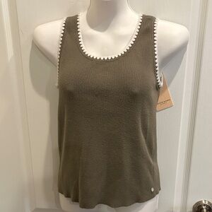 Scotch & Soda Olive Knit Sleeveless Tank with White whipstitch Trim Size M